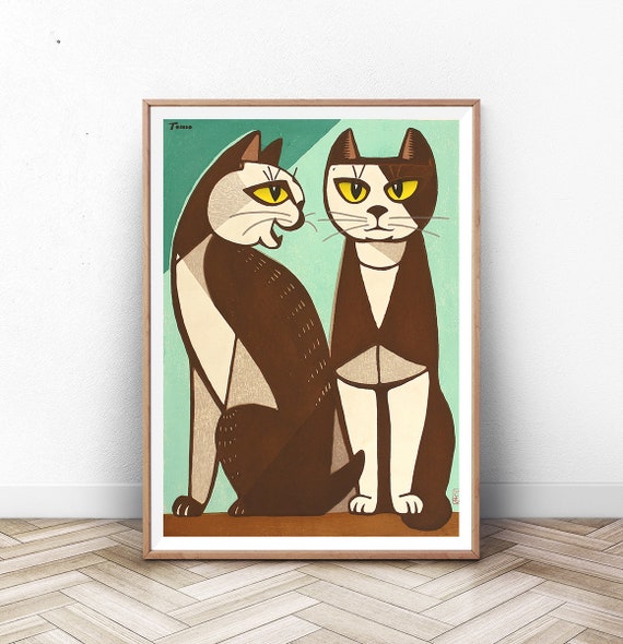Cat Print Japan Woodblock, Mt Fuji Japanese Art Poster