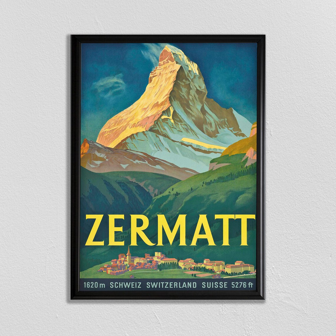 Zermatt Matterhorn Vintage Swiss Mountain Village Travel Poster