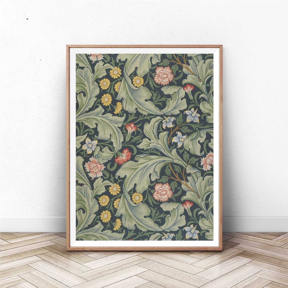 William Morris Leicester Green Acanthus Daisy Carnation Pattern Poster