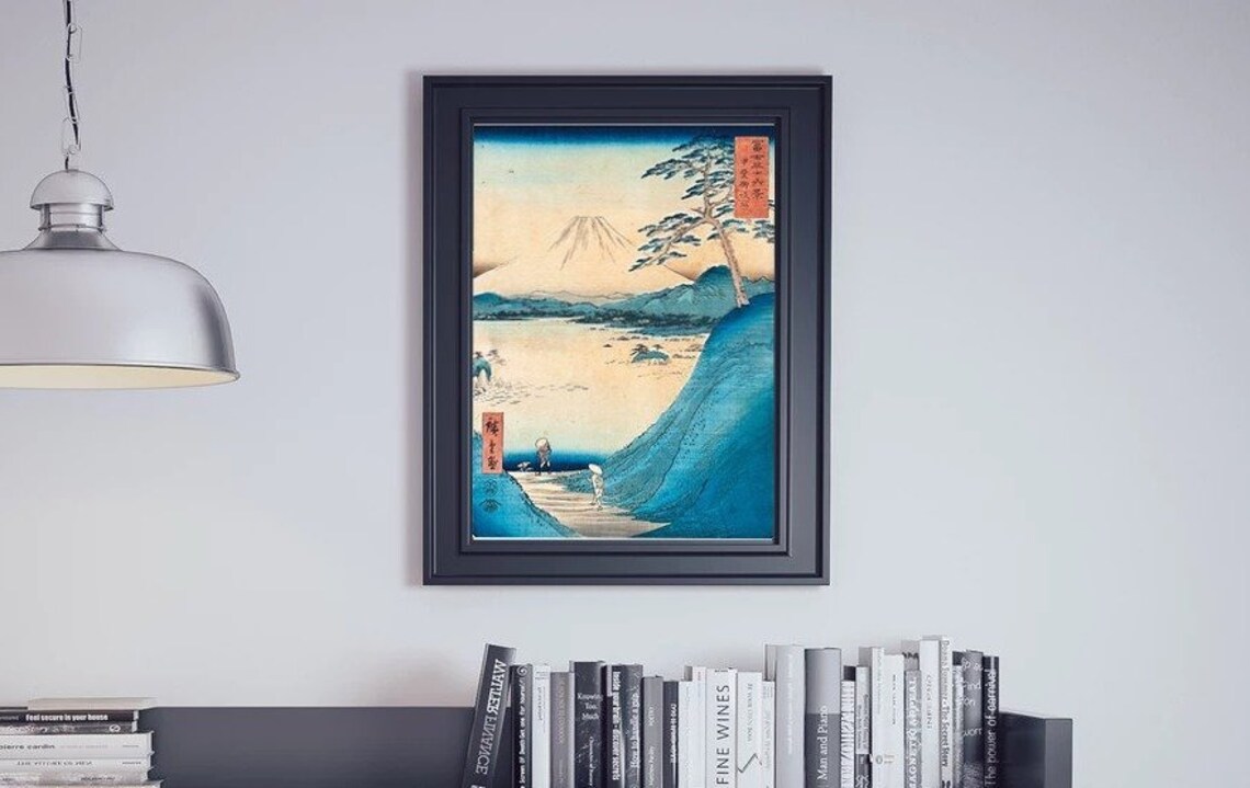 Mount Fuji Japan Vintage Woodblock Art Print Blue Travel Scene