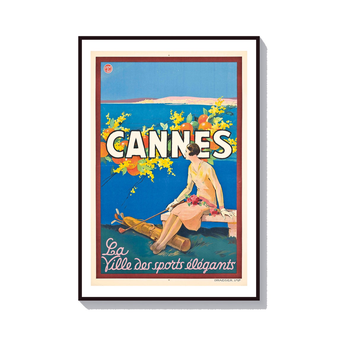 Cannes La Ville des Sports Elegants Vintage Golf Lady Poster