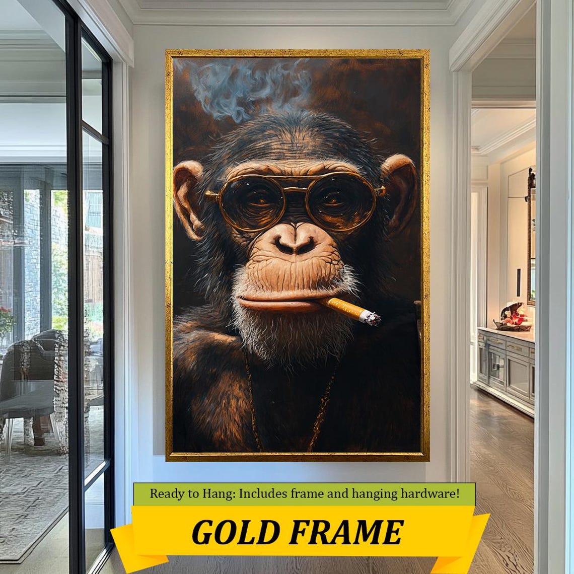 Cool Chimpanzee Wall Art With Sunglasses And Cigarette Edgy Animal Artwork For Modern Spaces Bold Wildlife Decor - Image 3