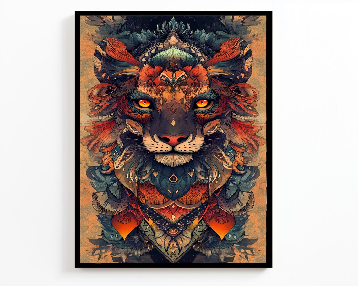 Bohemian Tiger Mandala Face Ornate Tribal Colorful Wild Cat Wall Art Poster - Image 2