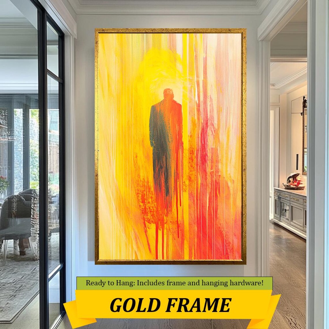 Abstract Jesus Silhouette Golden Red Spiritual Glow Christian Wall Art - Image 3