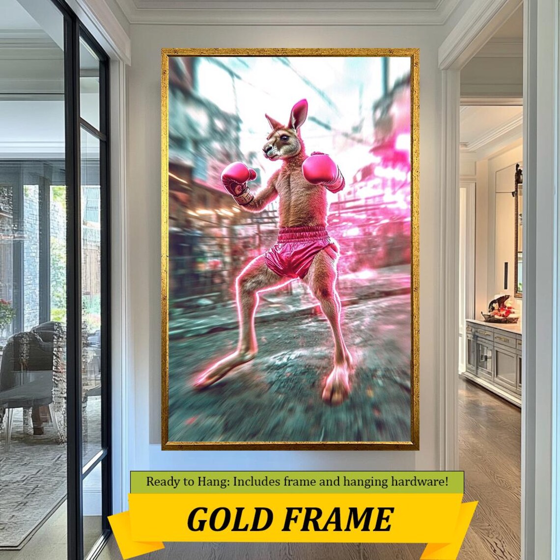 Neon Boxing Kangaroo Pink Gloves Urban Street Style Sports Wall Art Poster - Image 3
