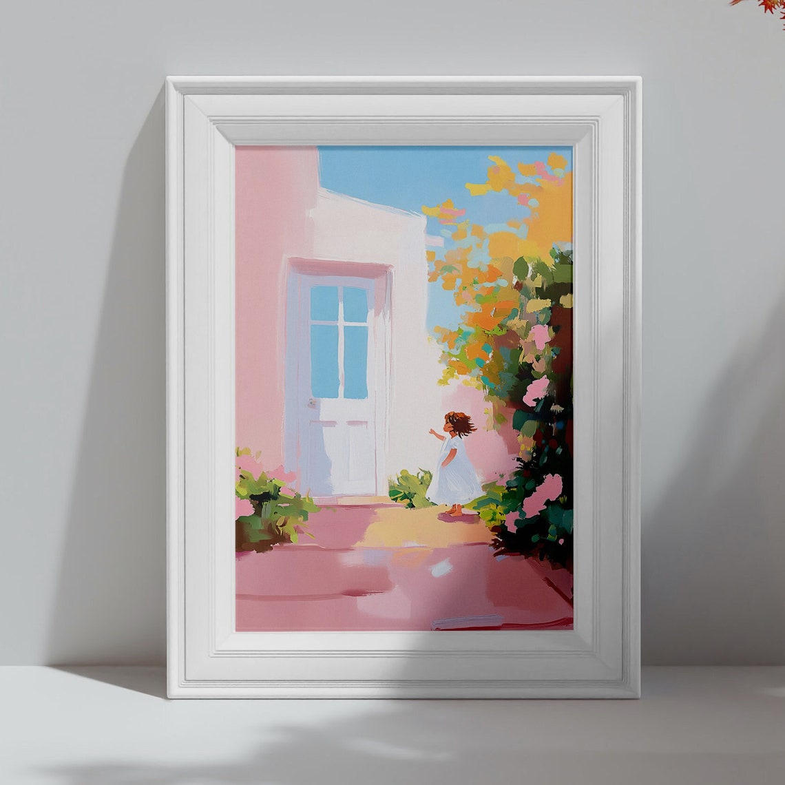 Girl At A Door Pastel Play Area Decor Playful Illustration Children Playing Art Fairy Door Photo Girls Bedroom Decor Nursery Picture - Image 5