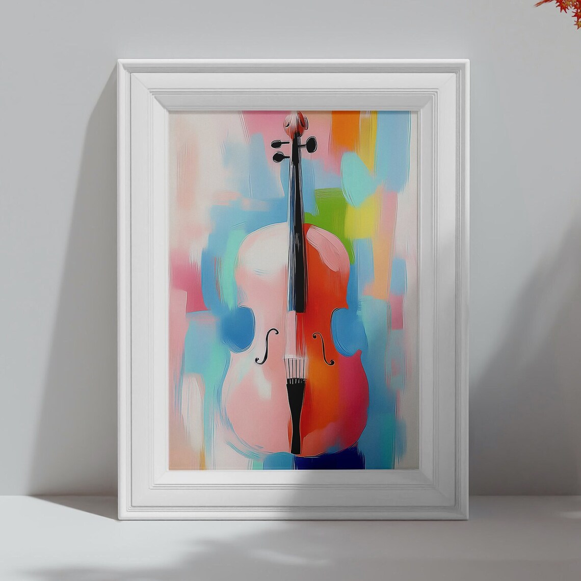 Pastel Colorful Cello Abstract Music Instrument Art Print Poster Decor - Image 4