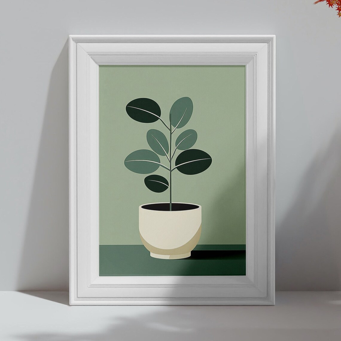 Minimalist Potted Eucalyptus Sage Green Modern Wall Art Print
