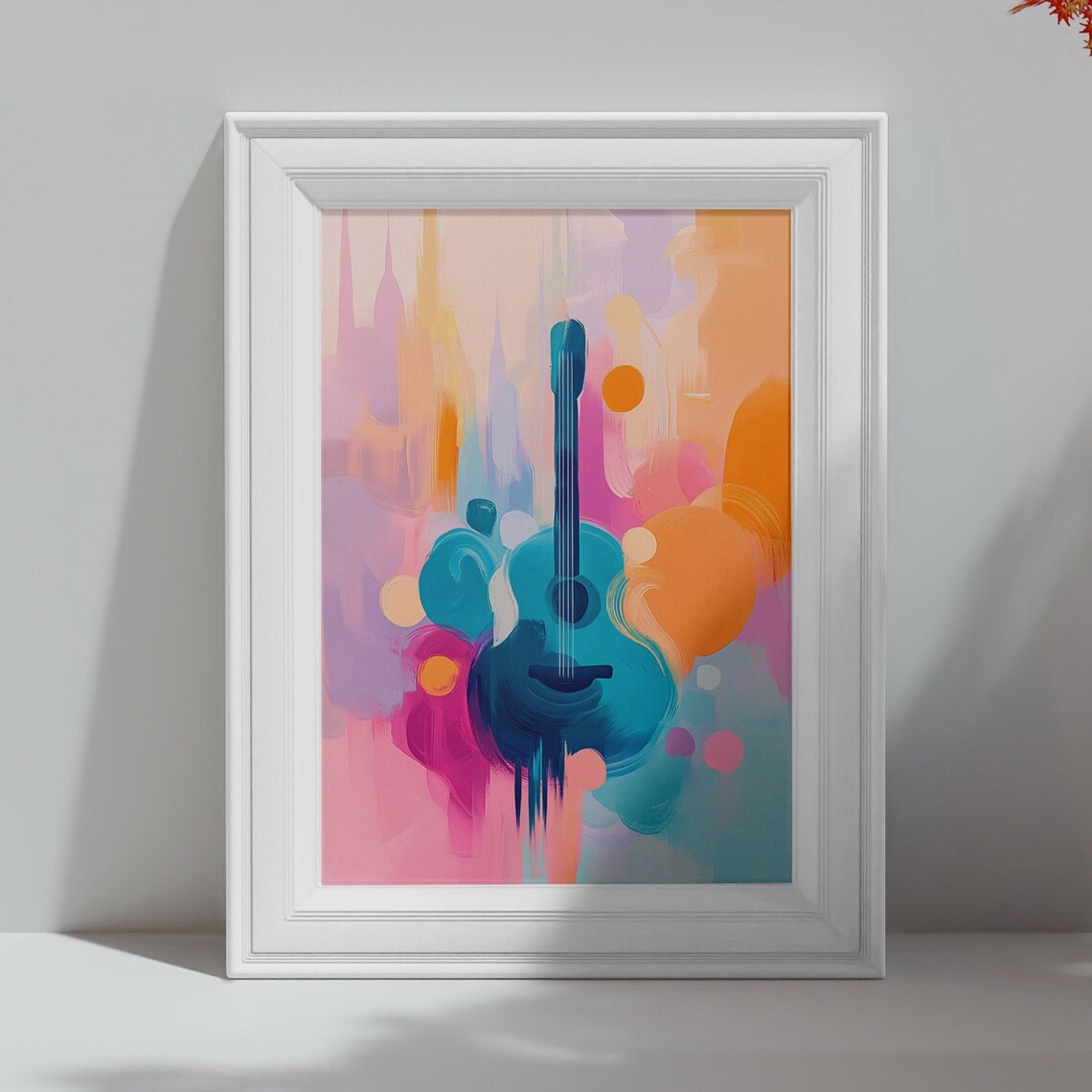 Teal Acoustic Guitar Colorful Abstract Pastel Music Art Poster - Image 4