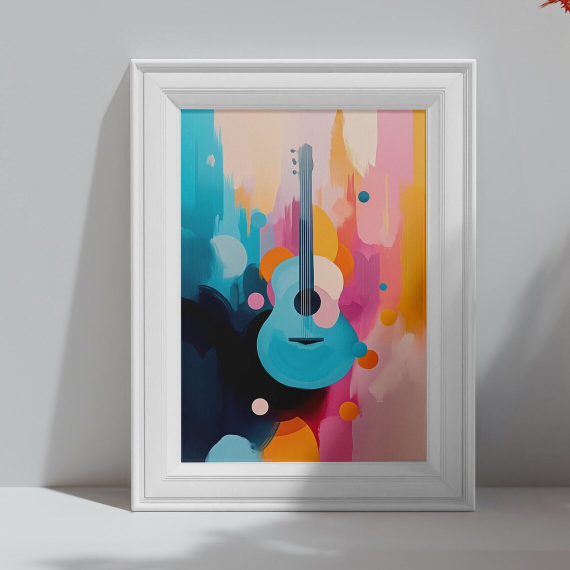 Blue Acoustic Guitar Bold Colorful Abstract Modern Music Poster - Image 4