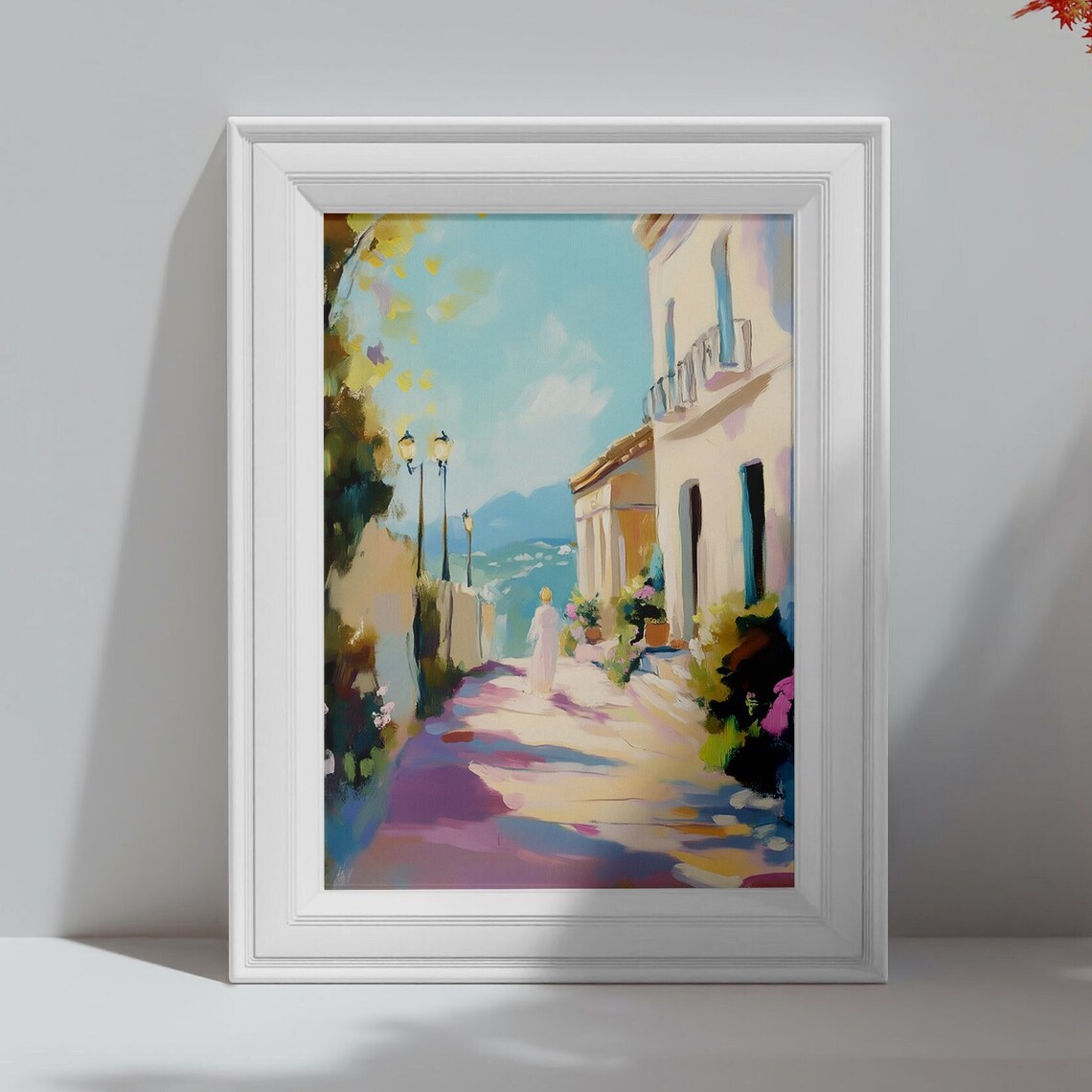 Coastal Town Street at Sunset Pastel Mediterranean Travel Poster - Image 4