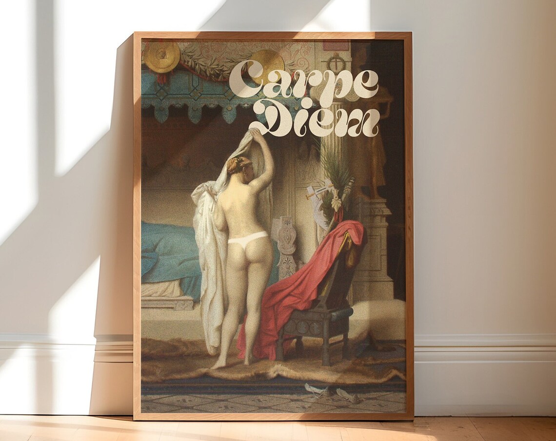 Carpe Diem Classical Bather Painting Vintage Latin Quote Art Poster