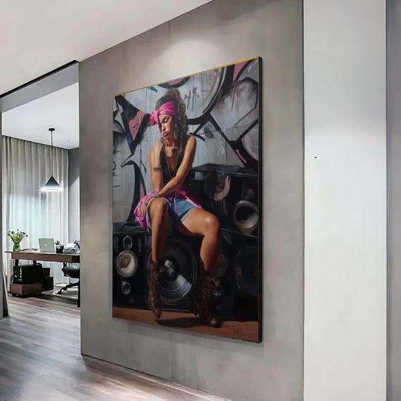 Urban Retro Woman Portrait Canvas Hip Hop Fashion Wall Art Graffiti Background Street Style Decor Modern Home Artwork