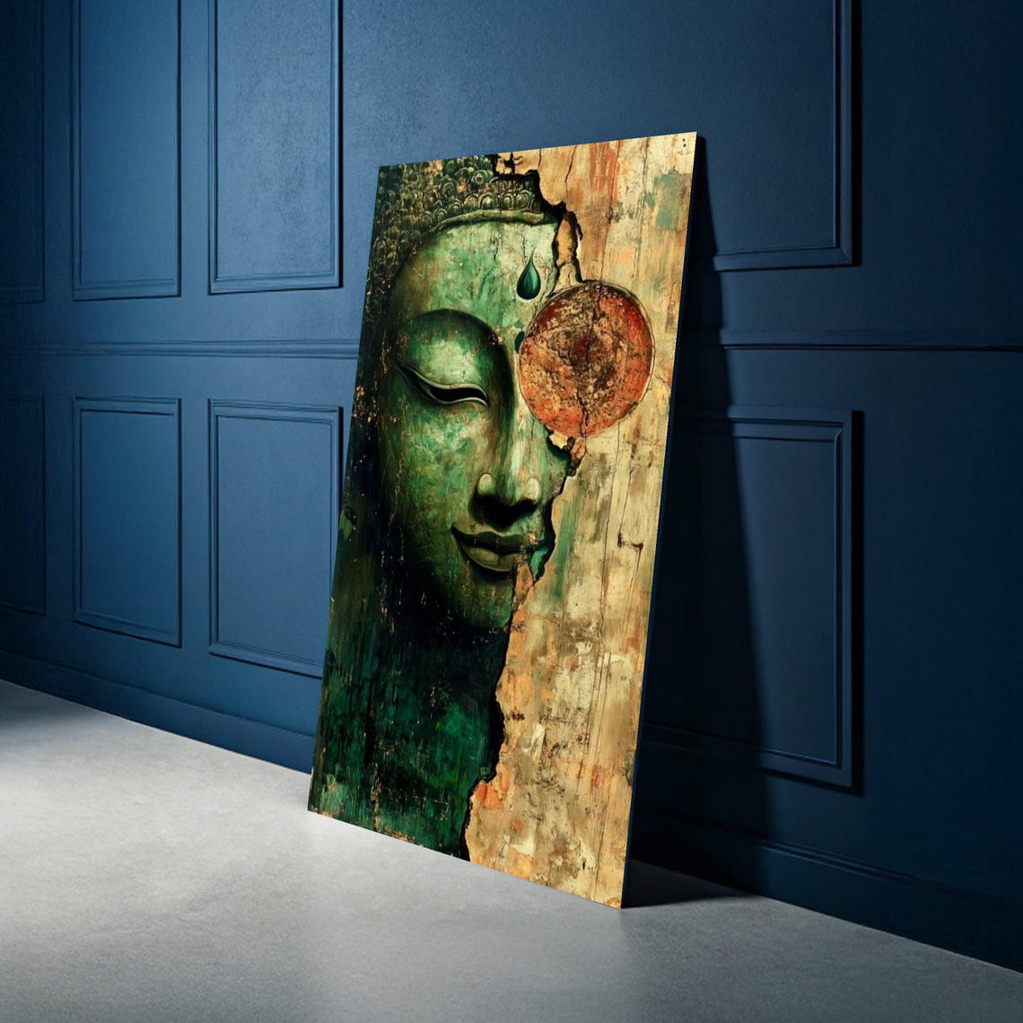 Tranquil Buddha Face Canvas Zen Spiritual Wall Art Meditation Decor Abstract Painting Rustic