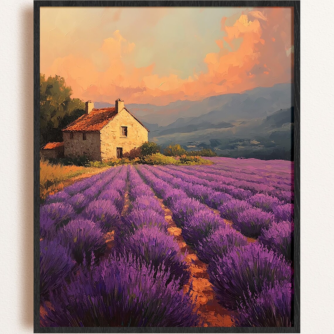 Lavender Field Sunset Provence Stone Farmhouse Bloom Countryside Art Poster