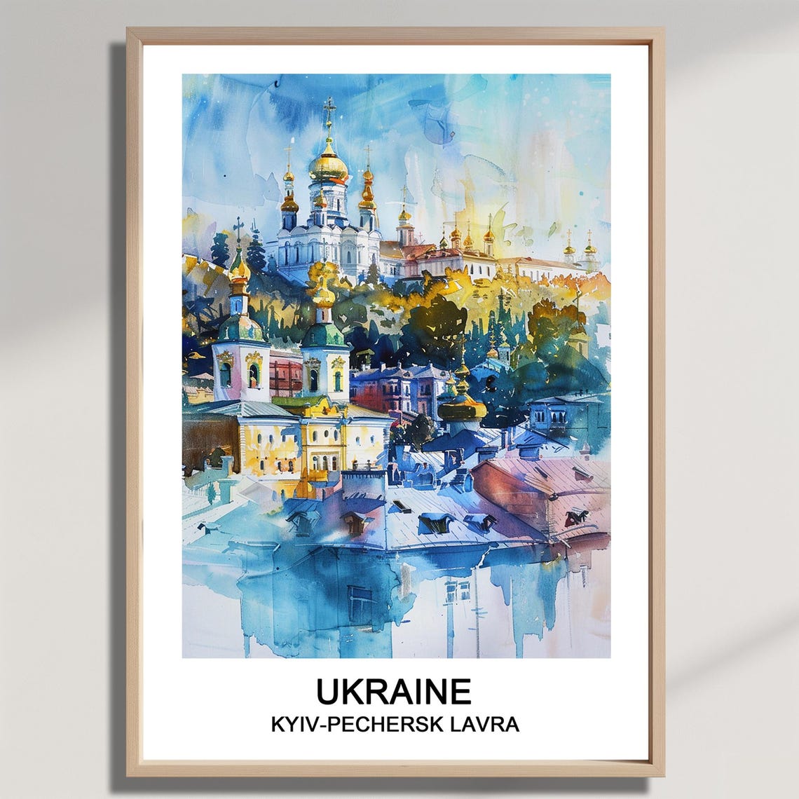Kyiv Pechersk Lavra Ukraine Golden Dome Watercolor Travel Poster