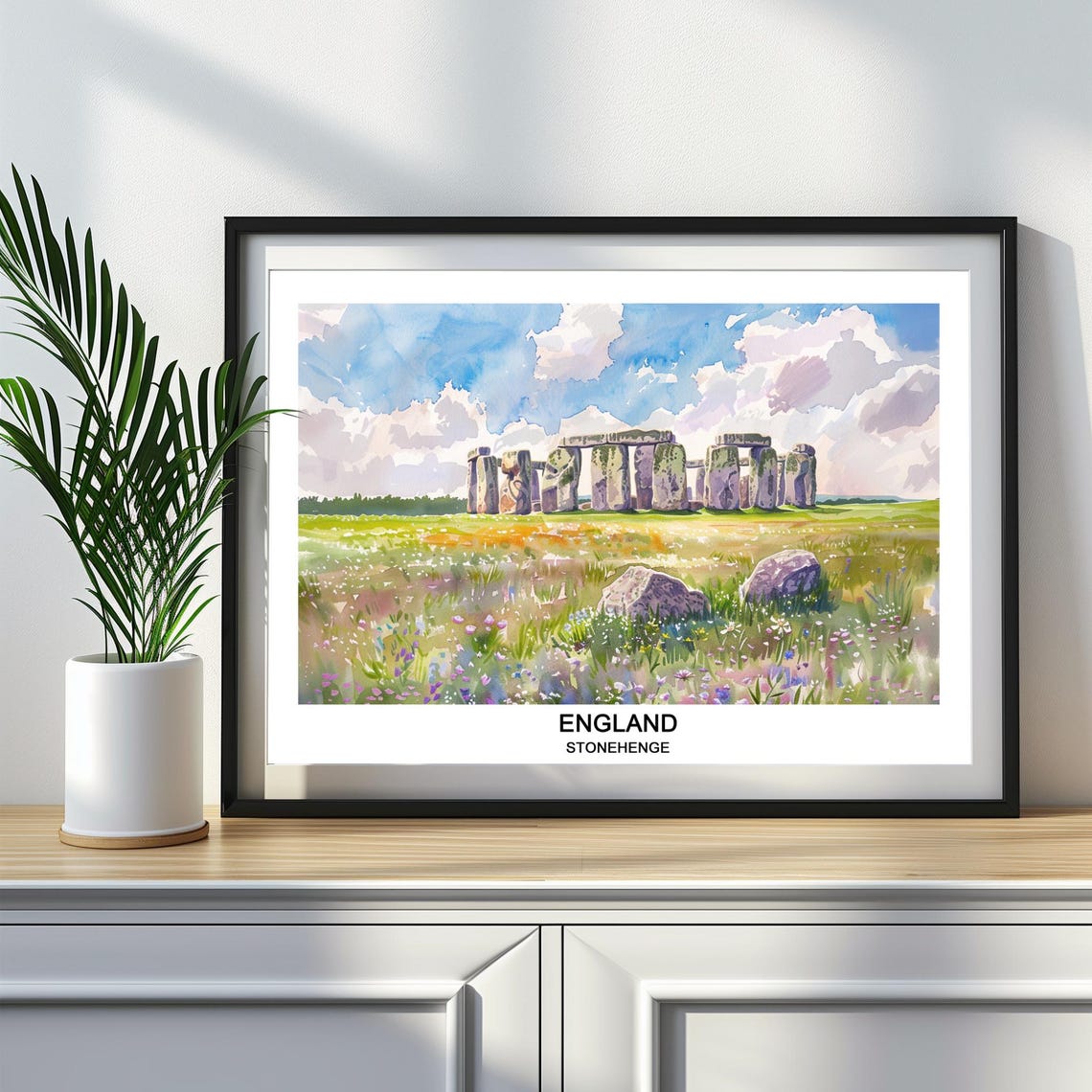 Stonehenge England Ancient Monument Watercolor Landscape Art Poster