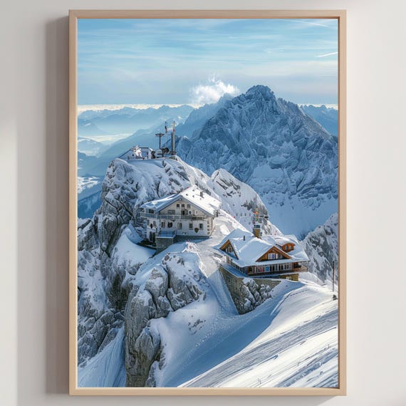 Zugspitze Mountain Ski Resort Germany Watercolor Vacation Travel Art Poster