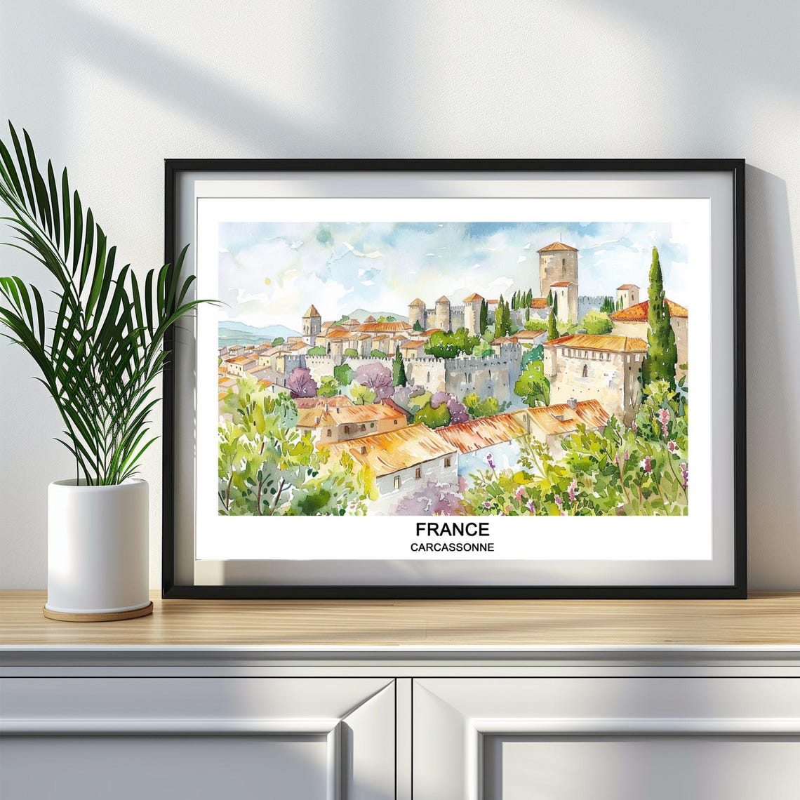 Carcassonne France Medieval Walled Citadel Watercolor Poster