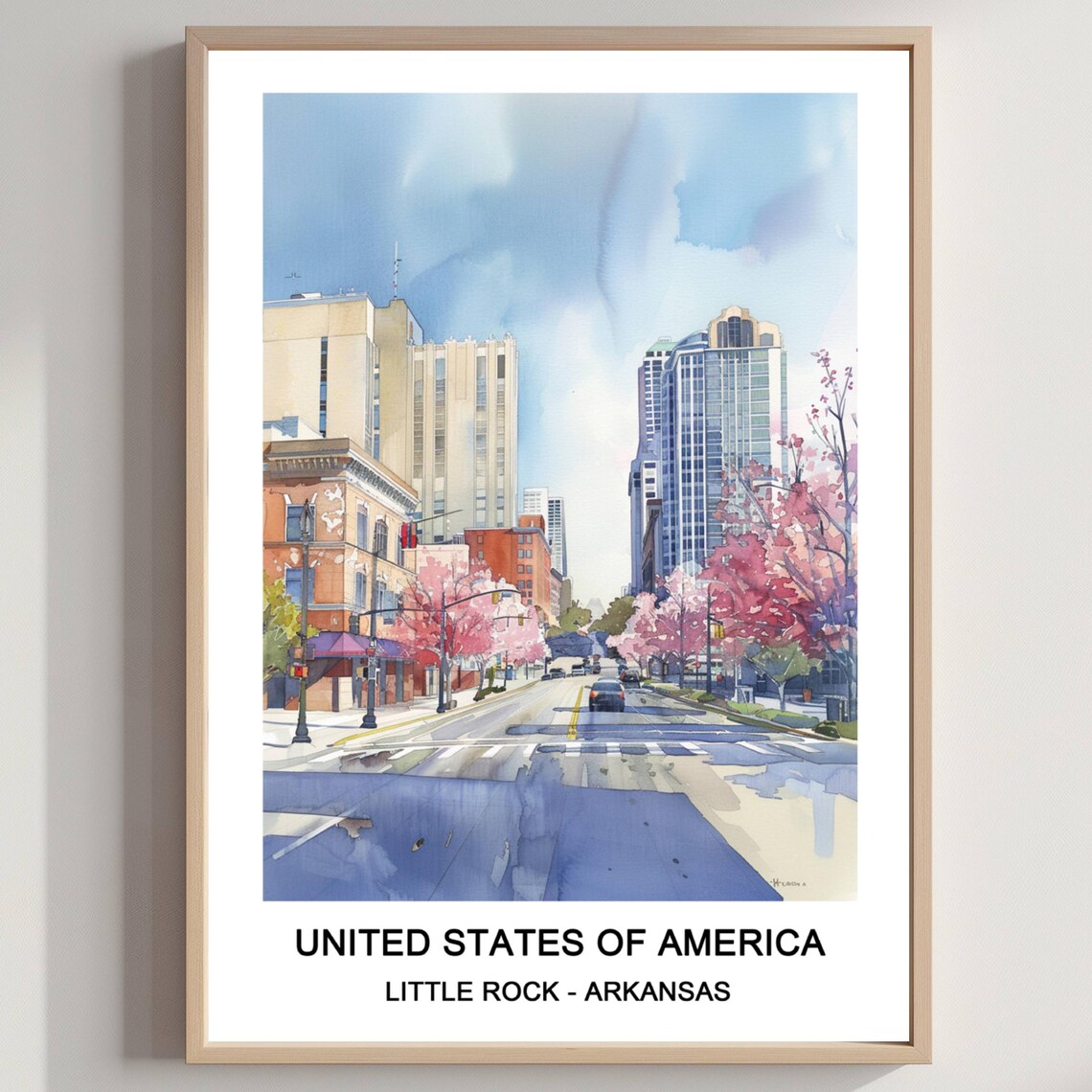 Little Rock Arkansas Watercolor Downtown Street Travel Poster Art