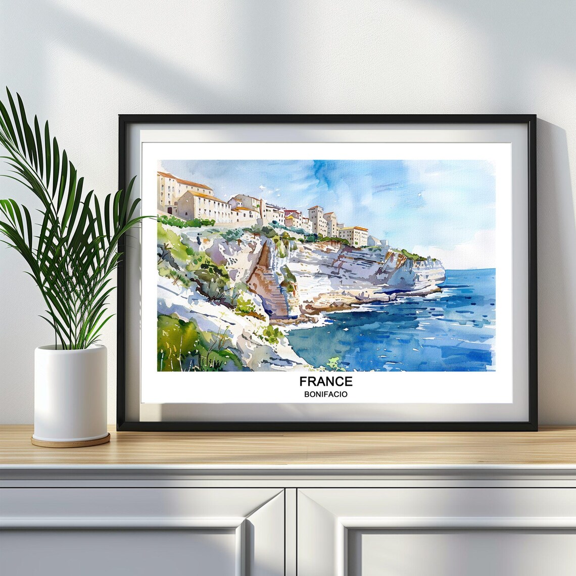 Bonifacio Corsica Clifftop Citadel Watercolor France Art Poster