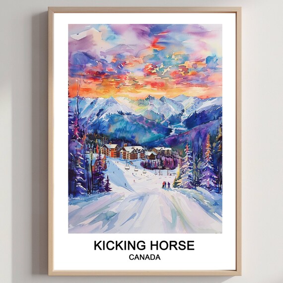 Kicking Horse Canada Ski Resort Alpine Sunset Snowy Slope Travel Poster