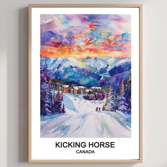 Kicking Horse Canada Watercolor Print Ski Resort Wall Art