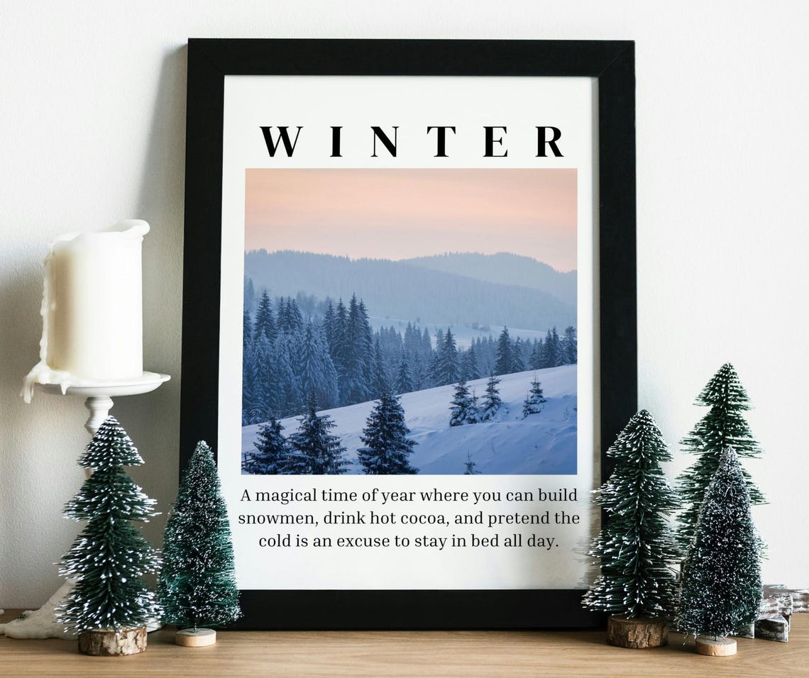 Winter Definition Snowy Mountain Landscape Pink Sky Quote Poster - Image 3
