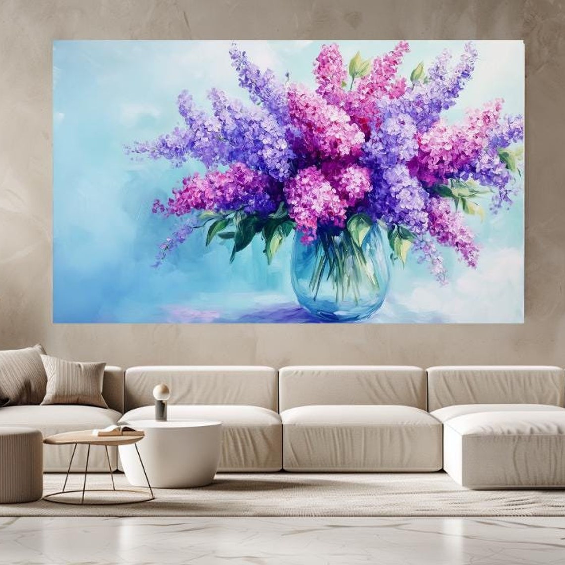 Watercolor Lilac Bouquet in Blue Vase Soft Pastel Floral Wall Poster