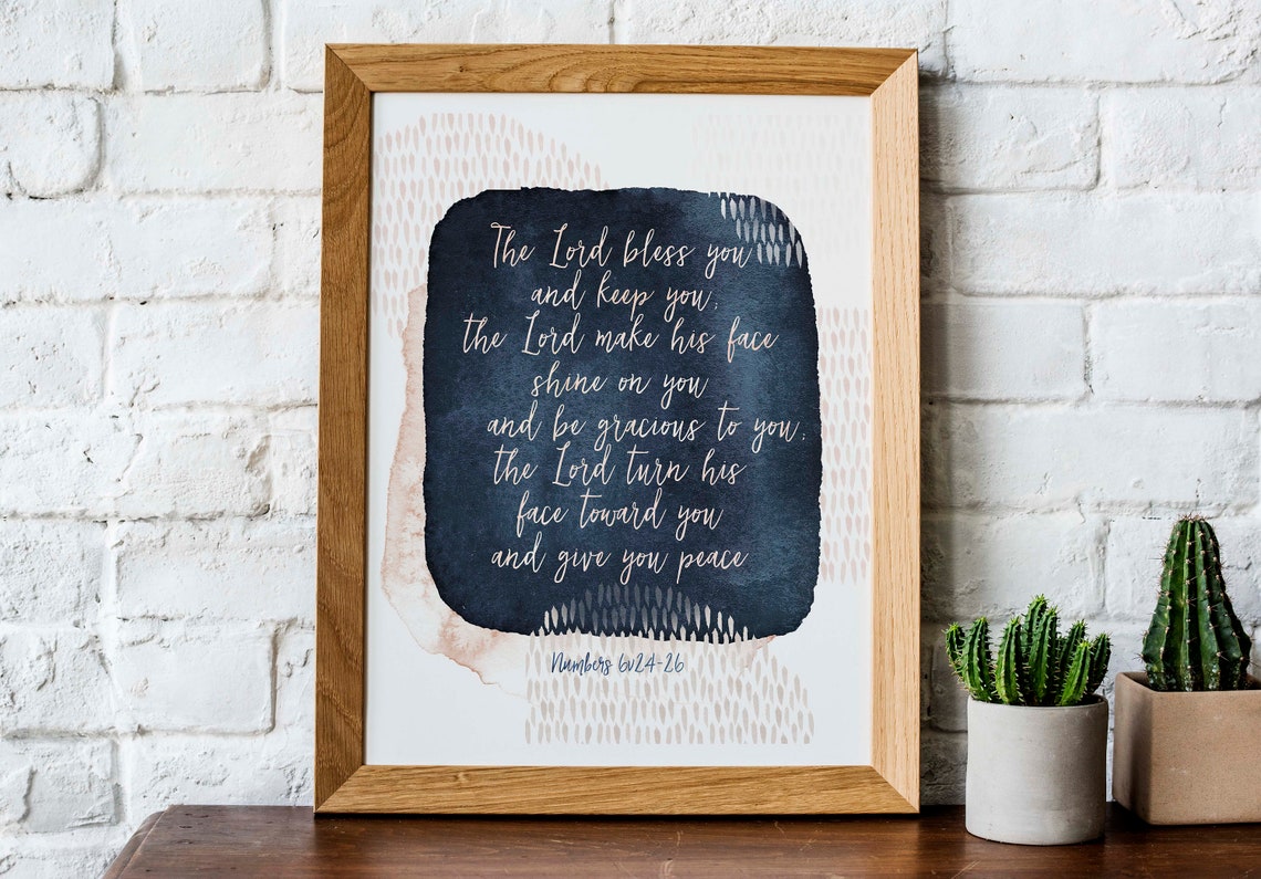 Numbers 6 24 26 Benediction Navy Watercolor Scripture Art Poster - Image 3