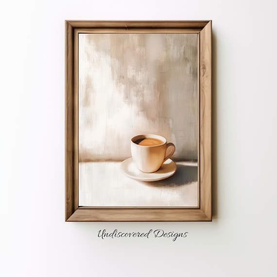 Minimalist Coffee Cup Still Life Neutral Beige Vintage Art Poster