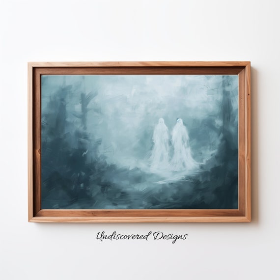 Ghosts Standing In A Misty Forest Spooky Halloween Art Dcor Wall Vintage Prints Oil Painting