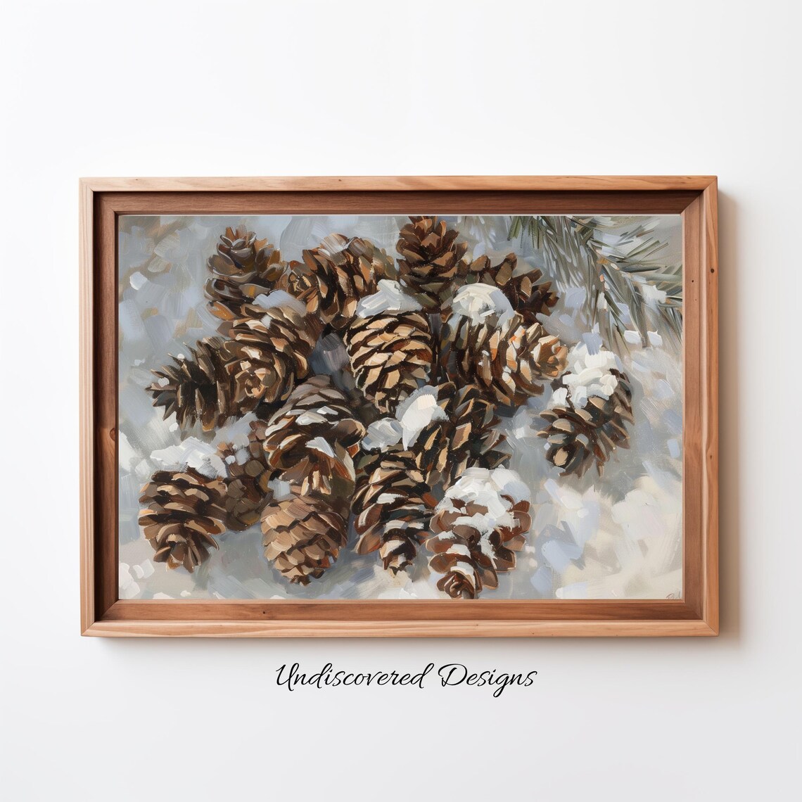 Snow Covered Pinecones Vintage Winter Botanical Painting Poster