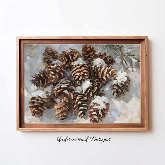 Snow Covered Pinecones Vintage Winter Botanical Painting Poster