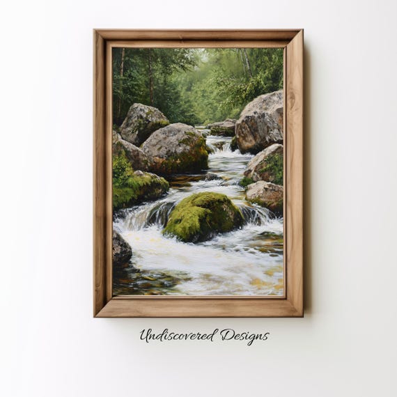 Mossy River Rocks Vintage Art Print