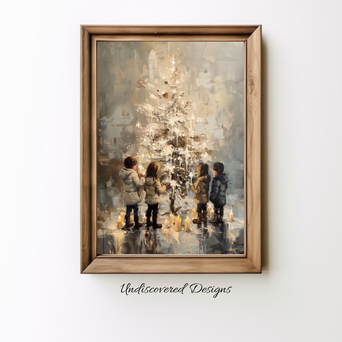 Children Around Christmas Tree Vintage Holiday Painting Poster
