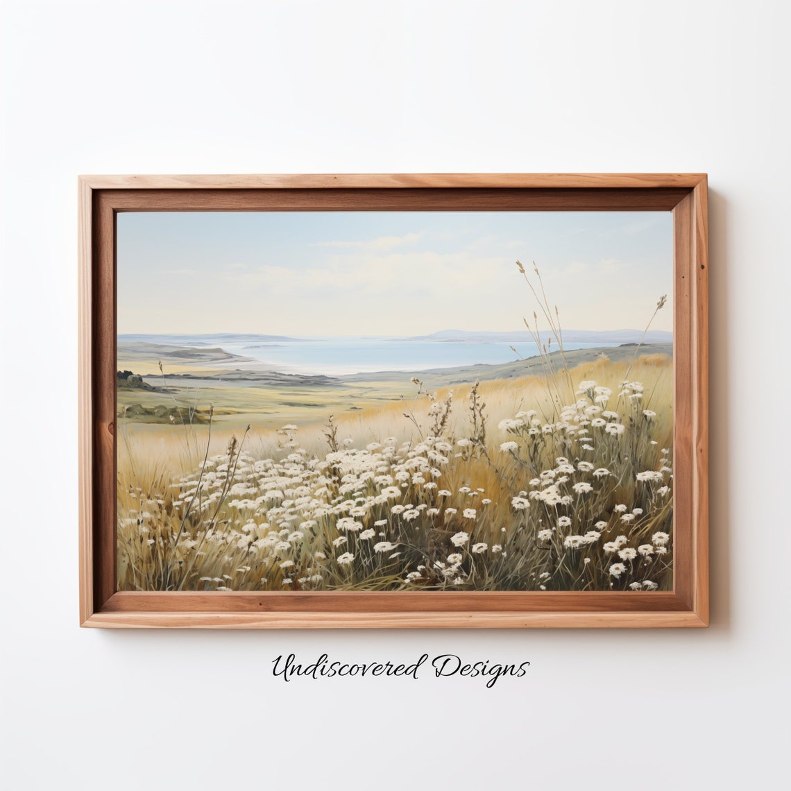 Wildflower Meadow Overlooking Sea Coast Vintage Landscape Poster