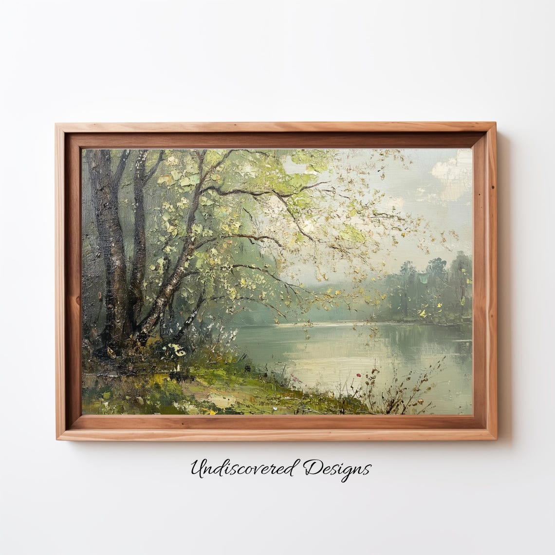 Vintage Spring Blossom Trees By Lake Impressionist Landscape Poster