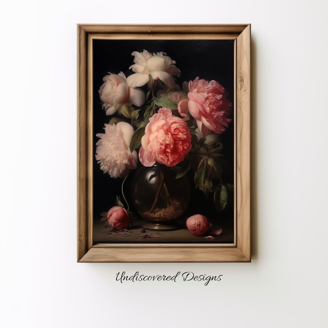 Vintage Peony Still Life Dark Moody Floral Oil Painting Poster