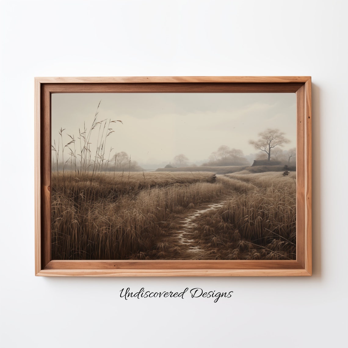 Muted Marsh Path Vintage Countryside Fall Field Scenic Wall Poster