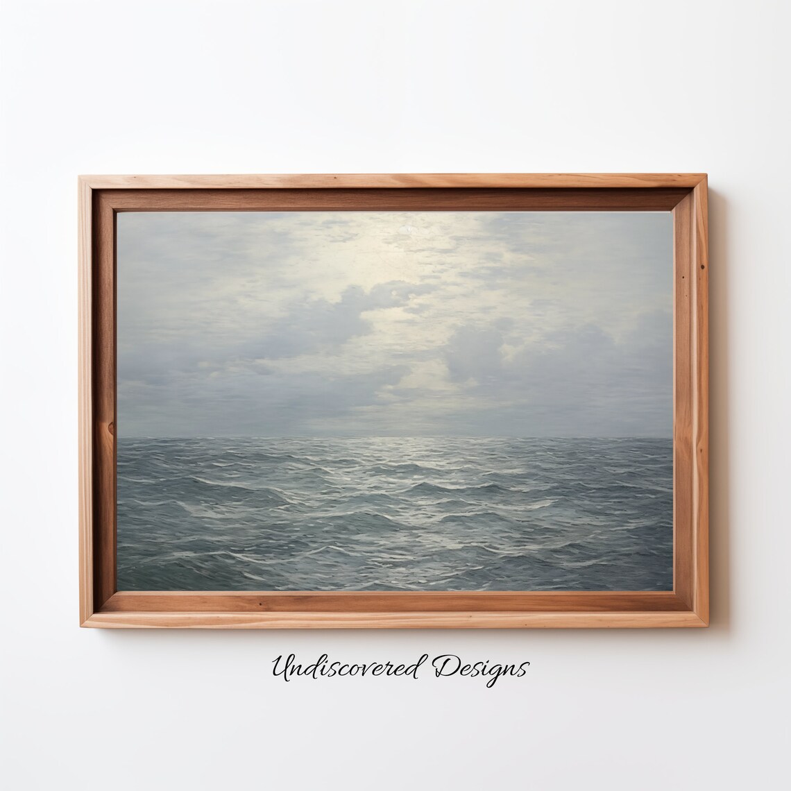 Vintage Grey Ocean Seascape Oil Painting Dramatic Cloudy Sky Wall Art