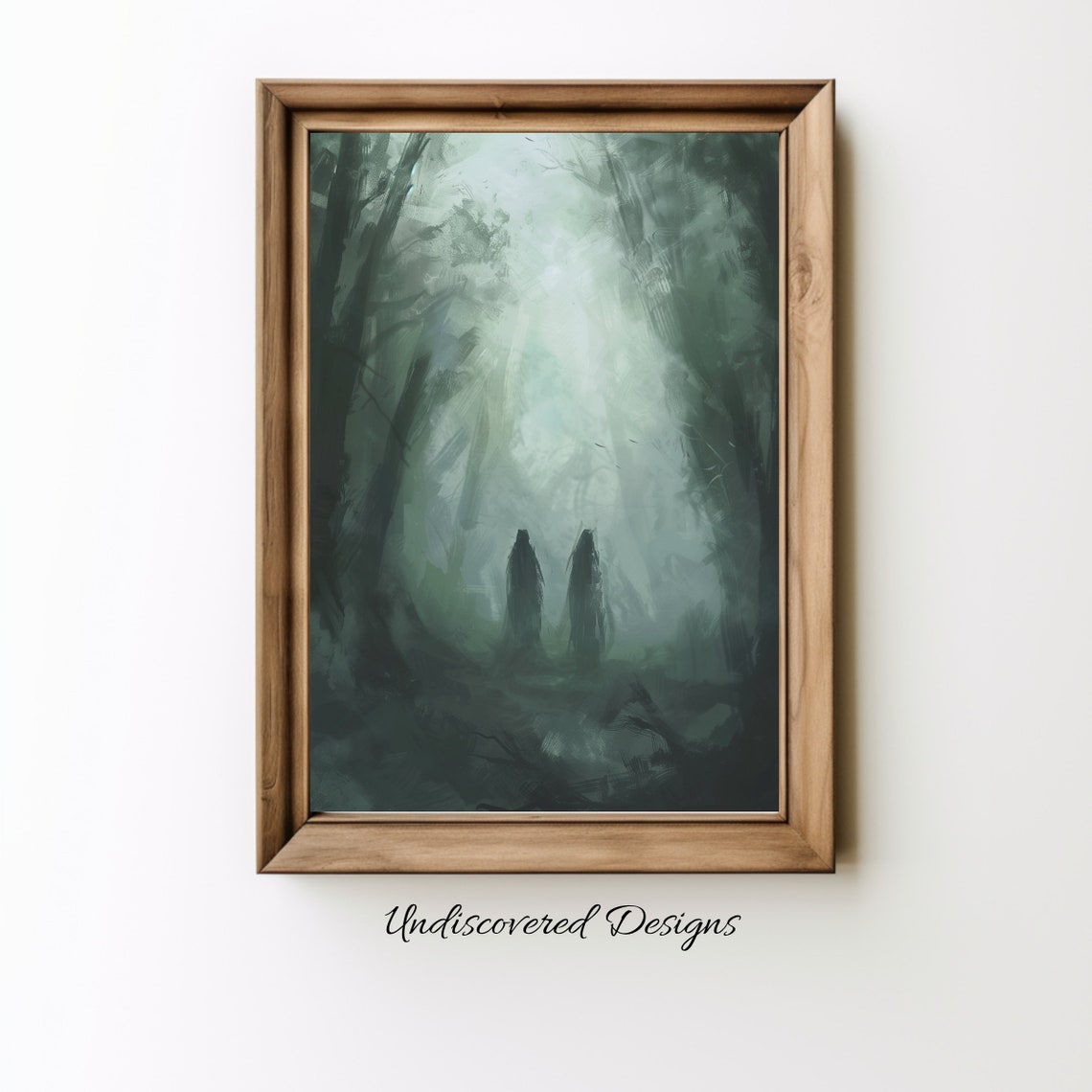 Two Shadowy Figures In A Haunted Misty Forest Dark Art Poster
