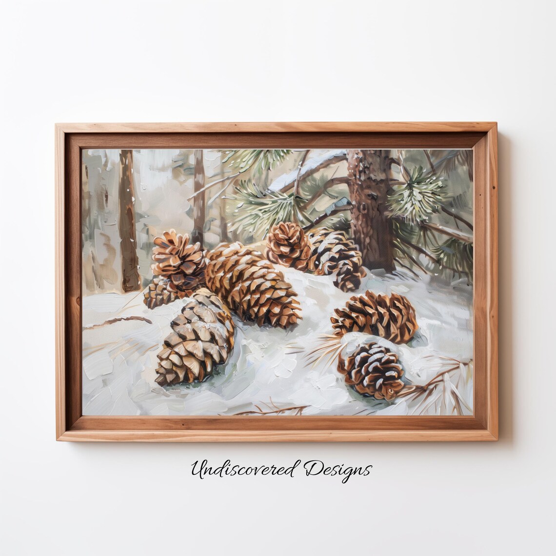 Vintage Pinecones Christmas Oil Painting Botanical Winter Poster