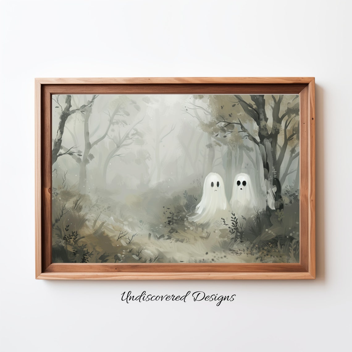 Two Cute Ghosts Wandering Through A Misty Forest Halloween Poster