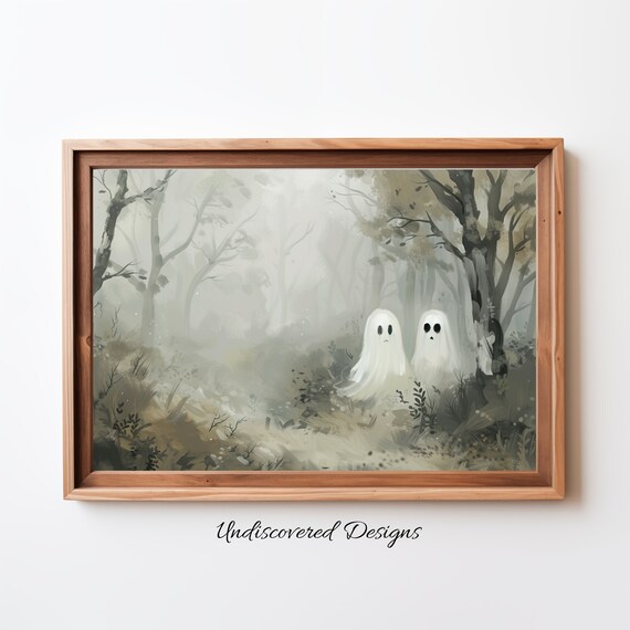 Cute Ghosts In Forest Spooky Halloween Art Dcor Wall Vintage Prints Oil Painting