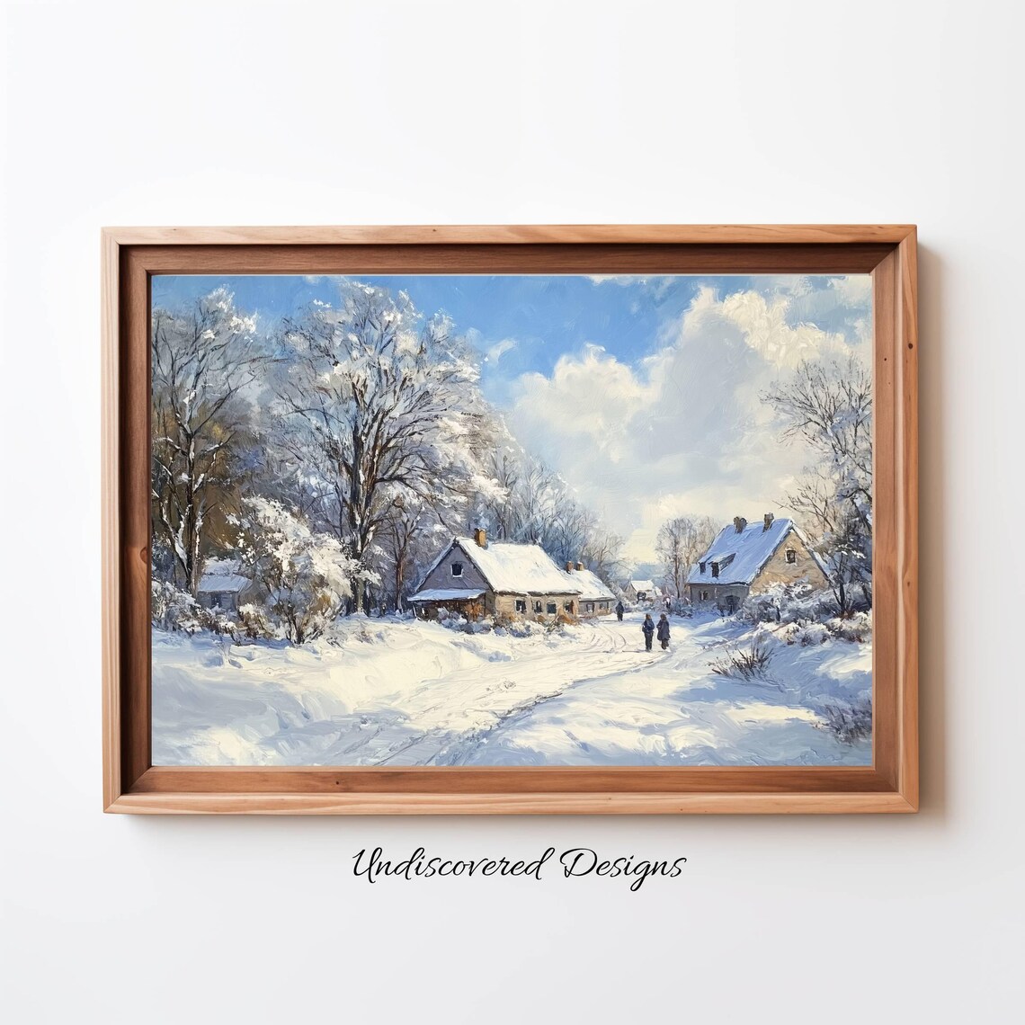 Country Houses in Winter Poster Vintage Snowy Farmhouse Scene