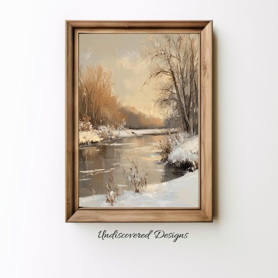 Old River In The Winter Wall Art Vintage Print Farmhouse Decor Printout