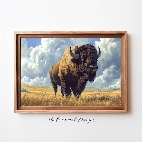 Vintage Bison Oil Painting Art Print