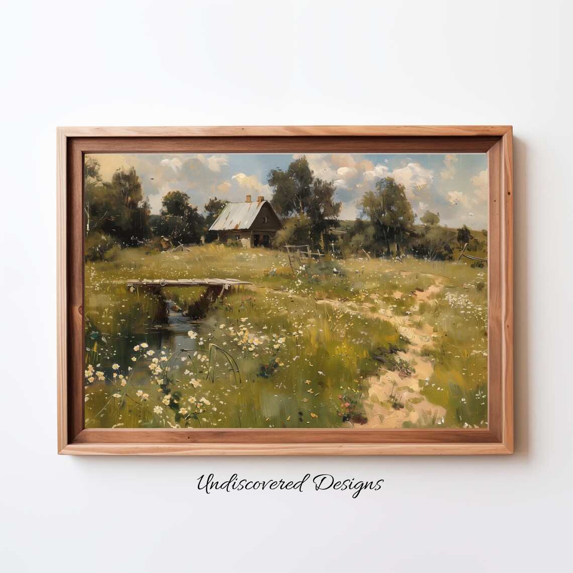 Vintage Rustic Farmhouse Meadow Cottage Classic Oil Painting Poster
