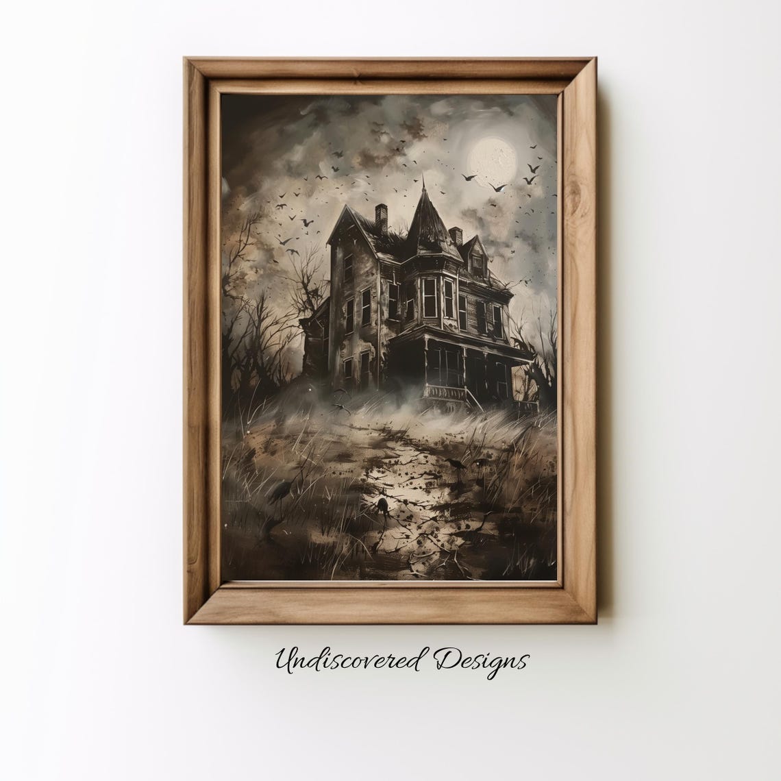 Old Haunted House Spooky Halloween Art Dcor Wall Vintage Prints Oil Painting